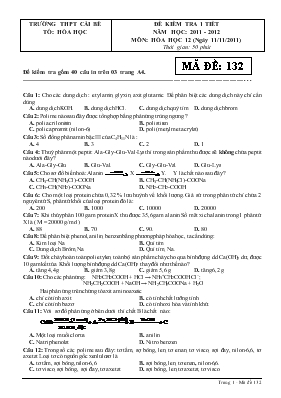 Đề 1 kiểm tra 1 tiết năm học 2011 - 2012 môn Hóa học 12